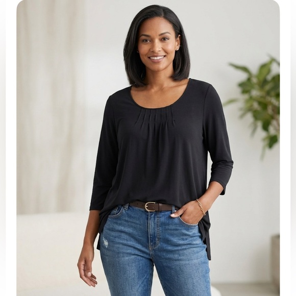 Eileen Fisher Tops - Eileen Fisher Black Scoop Neck 3/4 Sleeve Women's Top